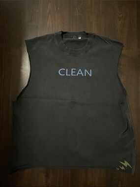 Black Sleeveless Tank Top with Blue CLEAN Graphic